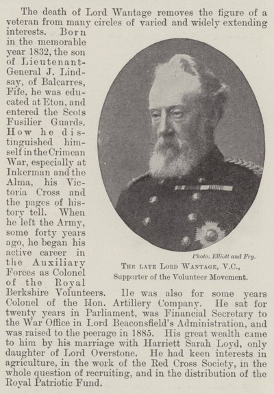 Den afdøde Lord Wantage, VC, Tilhænger af Frivilligbevægelsen af English Photographer