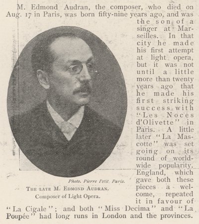 Den afdøde M Edmond Audran, Komponist af Light Opera af English Photographer