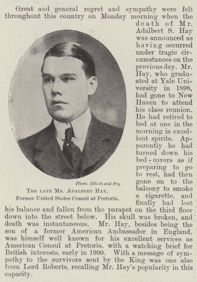 Afdøde hr. Adalbert Hay, tidligere amerikansk konsul i Pretoria af English Photographer