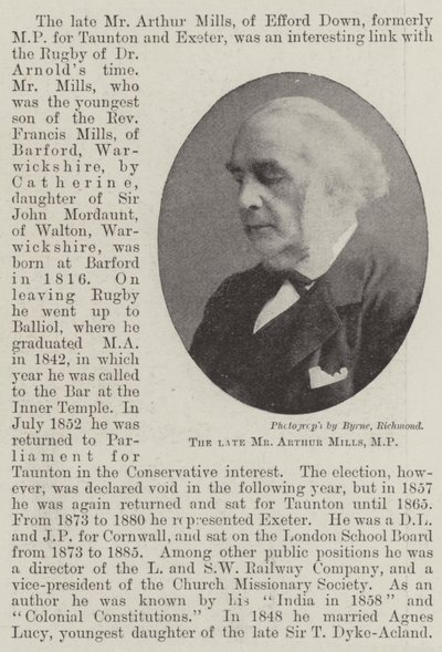 Den afdøde hr. Arthur Mills, MP af English Photographer