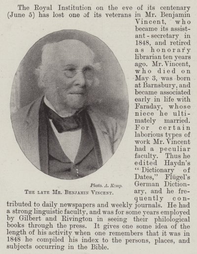 Afdøde hr. Benjamin Vincent af English Photographer