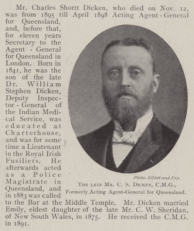 Afdøde hr. CS Dicken, CMG, tidligere fungerende generalagent for Queensland af English Photographer