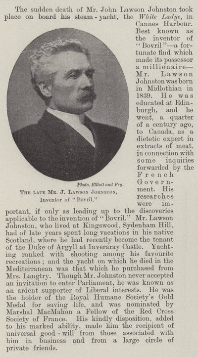 Den afdøde hr. J Lawson Johnston, opfinder af Bovril af English Photographer
