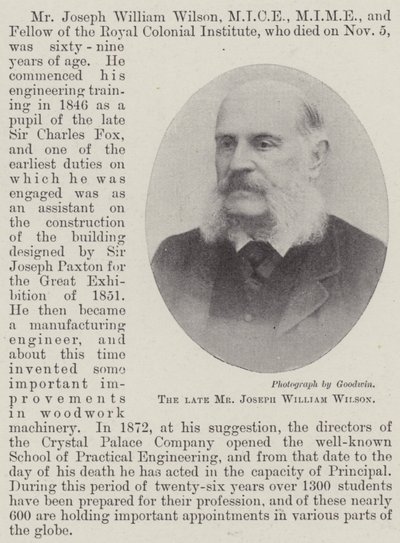 Den afdøde hr. Joseph William Wilson af English Photographer