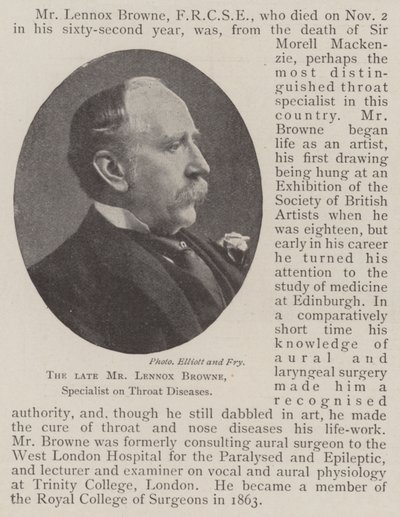 Afdøde hr. Lennox Browne, specialist i halssygdomme af English Photographer