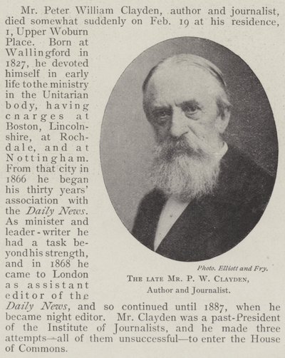 Afdøde hr. P. W. Clayden, forfatter og journalist af English Photographer