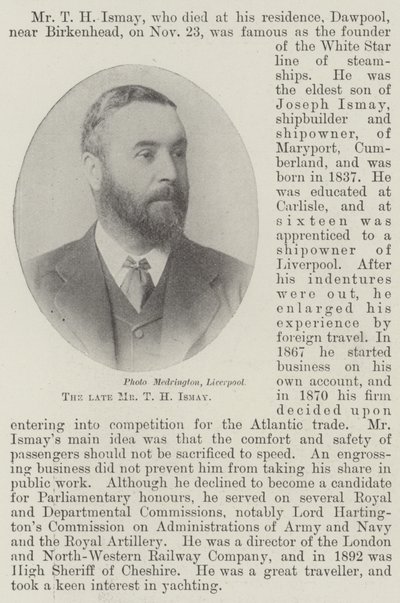 Afdøde hr. T H Ismay af English Photographer