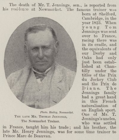 Afdøde hr. Thomas Jennings, Newmarket-træneren af English Photographer