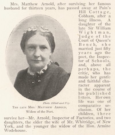 Afdøde fru Matthew Arnold, digterens enke af English Photographer