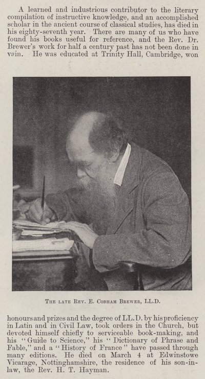 Den afdøde pastor E Cobham Brewer, LLD af English Photographer