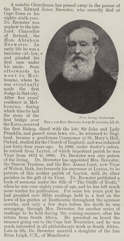 Den afdøde pastor Edward Jones Brewster, LLD af English Photographer
