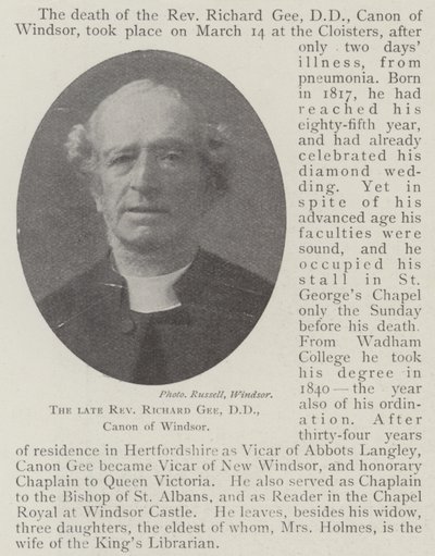 Den afdøde pastor Richard Gee, DD, kanon af Windsor af English Photographer