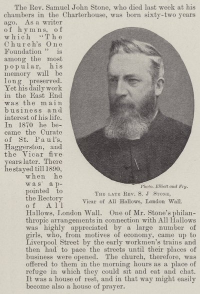 Den afdøde pastor S J Stone, Vicar of All Hallows, London Wall af English Photographer