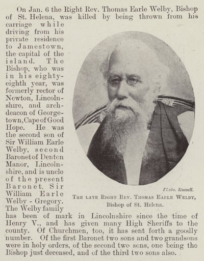 Den afdøde højre pastor Thomas Earle Welby, biskop af St. Helena af English Photographer