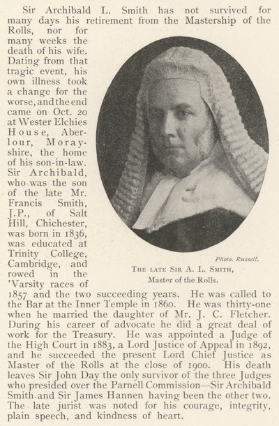 Den afdøde Sir A L Smith, Master of the Rolls af English Photographer