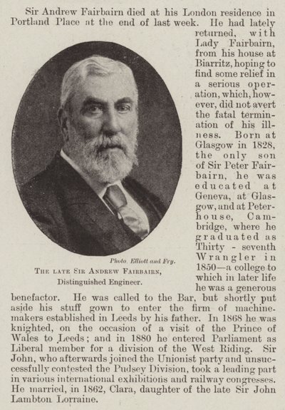 Den afdøde Sir Andrew Fairbairn, Distinguished Engineer af English Photographer