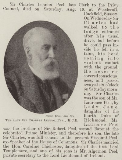 Den afdøde Sir Charles Lennox Peel, KCB af English Photographer