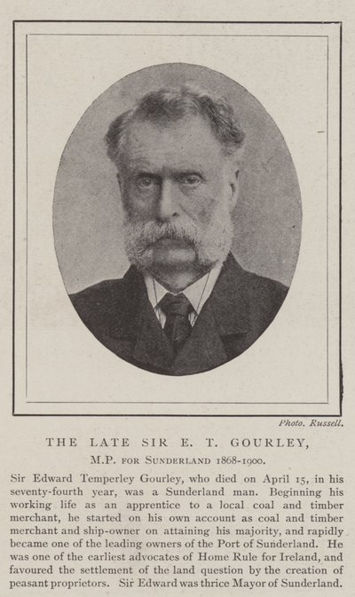 Den afdøde Sir E T Gourley, MP for Sunderland 1868-1900 af English Photographer