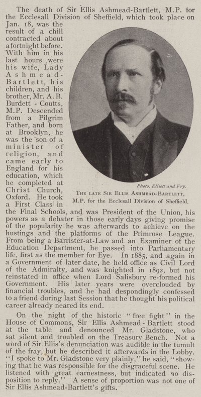 Den afdøde Sir Ellis Ashmead-Bartlett, MP for Ecclesall Division of Sheffield af English Photographer
