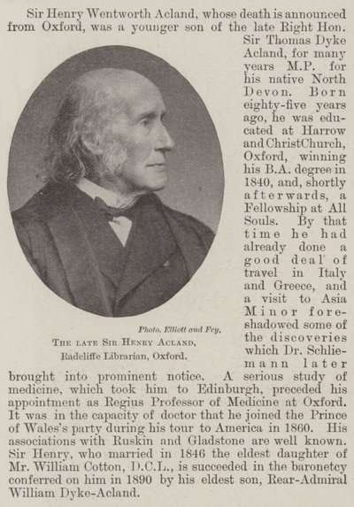 Afdøde Sir Henry Acland, Radcliffe Librarian, Oxford af English Photographer