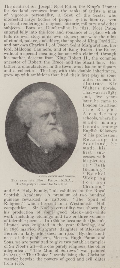 Afdøde Sir Noel Paton, RSA, Hans Majestys Limner for Skotland af English Photographer