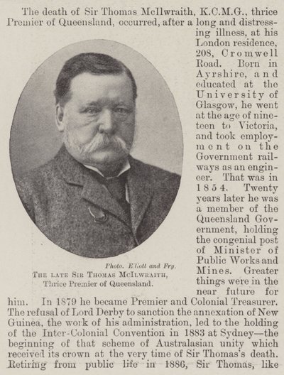 Afdøde Sir Thomas McIlwraith, tre gange premierminister i Queensland af English Photographer