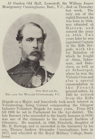 Den afdøde Sir William Cunninghame, VC af English Photographer