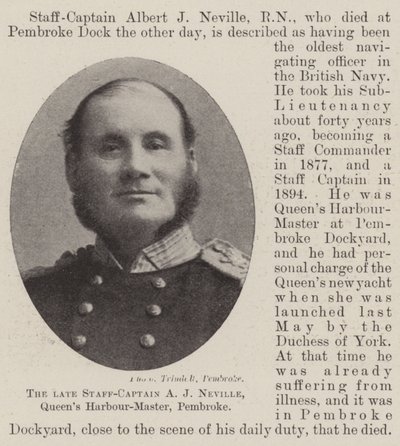 Den afdøde Staff-Captain A J Neville, Queens Harbour-Master, Pembroke af English Photographer