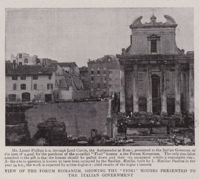 Udsigt over Forum Romanum, der viser Fiori-husene præsenteret for den italienske regering af English Photographer