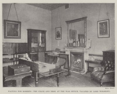 Venter på Roberts, stolen og skrivebordet på krigskontoret, forladt af Lord Wolseley af English Photographer