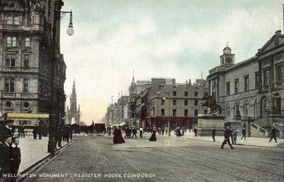 Wellington Memorial og Register House, Edinburgh (farvefoto) af English Photographer