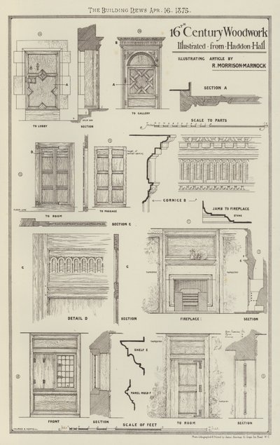 16th Century Woodwork, illustreret fra Haddon Hall (gravering) af English School