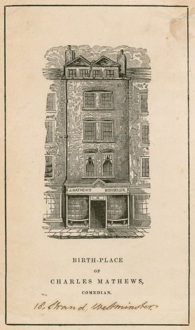 18 Strand, Westminster, London, fødested for Charles Matthews, komiker af English School