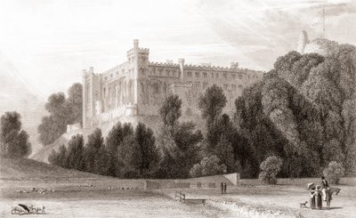 1800-tals udsigt over Arundel Castle, Arundel, West Sussex, England. Fra Churton