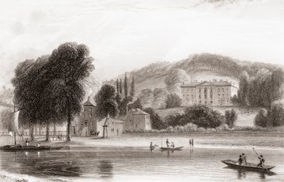 1800-tals udsigt over Beaumont Lodge, Old Windsor, Berkshire, England. Solgt i 1854 til Society of Jesus og omdøbt Beaumont College, en jesuiter folkeskole. Fra Churton