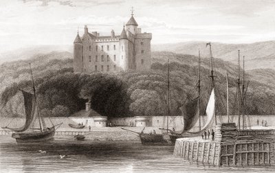 1800-tallets udsigt over Dunrobin Castle, Sutherland, Skotland. Fra Churton