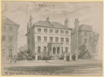 420 Camden Road, Holloway, den sidste bolig for Samuel Phelps, skuespilleren (wc på papir) af English School