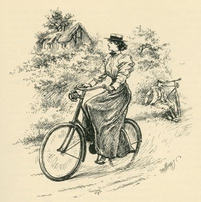 En kvindelig cyklist fra det 19. århundrede. Fra The Strand Magazine udgivet 1897. af English School