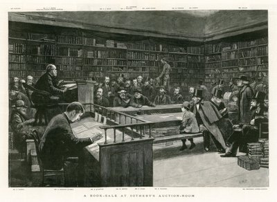 Et bogudsalg på Sothebys Auction Room af English School