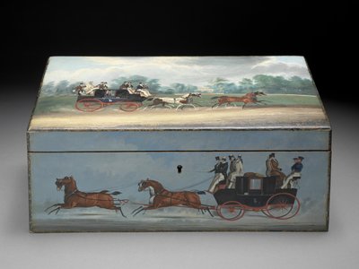 En cigaræske malet med scener fra Taglioni-tryk, ca. 1840 (olie på frugttræ) (se 285536 for set bagfra) af English School