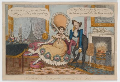 En dandy og en dandyzette eller en retour De Lopera, ca. 1820 (håndfarvet gravering) af English School