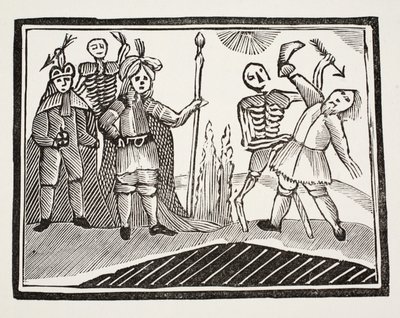 A Dialogue between A Blind Man and Death, illustration fra Chap-books of the Eighteenth Century af John Ashton, pub. 1882 af English School