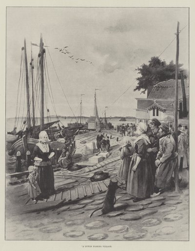 En hollandsk fiskerby (litho) af English School