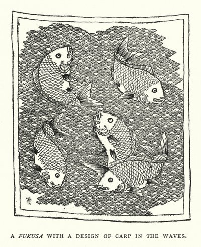 En Fukusa med et design af Carp in the Waves (litho) af English School