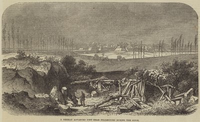 En tysk avanceret post nær Phalsbourg under belejringen (gravering) af English School