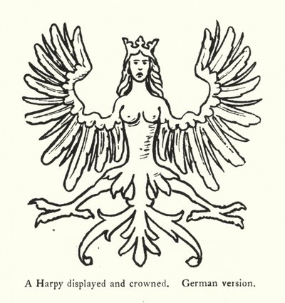 En Harpy udstillet og kronet, tysk version (gravering) af English School
