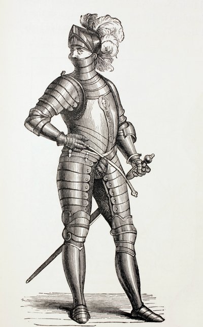 En ridder i komplet rustning i det 15. århundrede, ca. 1880 af English School