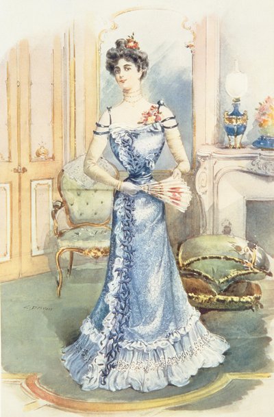 A Lady in her Sitting Room, magasinillustration af C.Drivan af English School