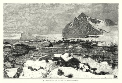 En Lofoten -landsby i fiskesæsonen (gravering) af English School