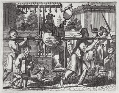 A Mandarin in a Sedan Chair, illustration fra en beskrivelse af ambassader til Kina, 1690 af English School